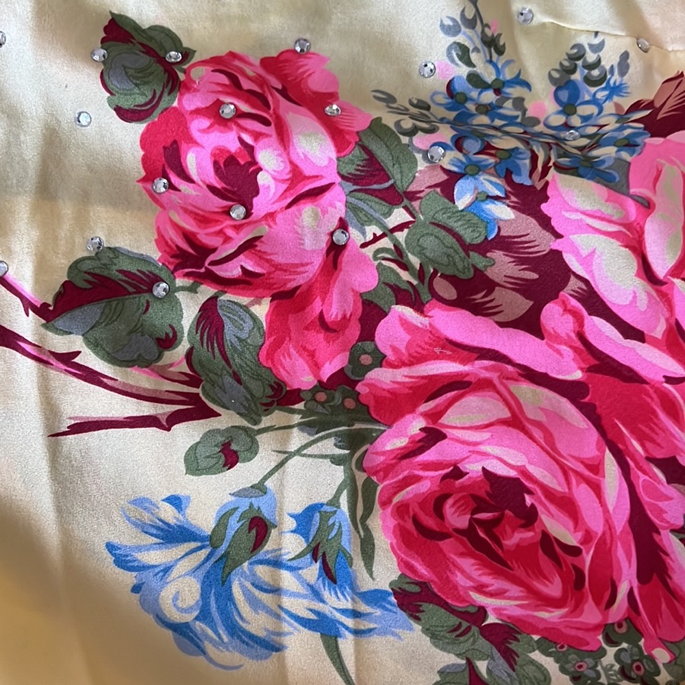 RARE VINTAGE BETSEY JOHNSON RHINESTONE SILK FLORAL MIDI MAXI SLIP DRESS XS S 2 4 - Picture 9 of 11